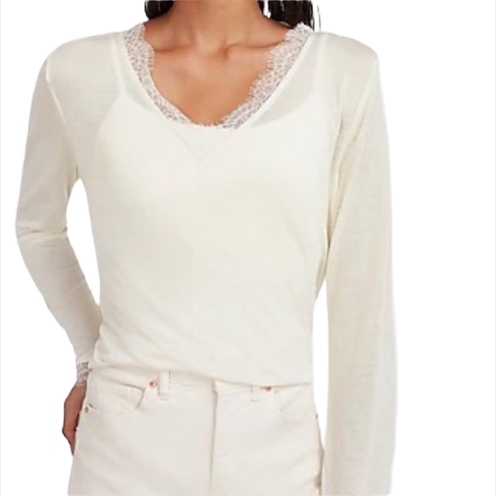 Express Relaxed Lace Pieced V-Neck Tshirt Sz Large - Picture 6 of 8